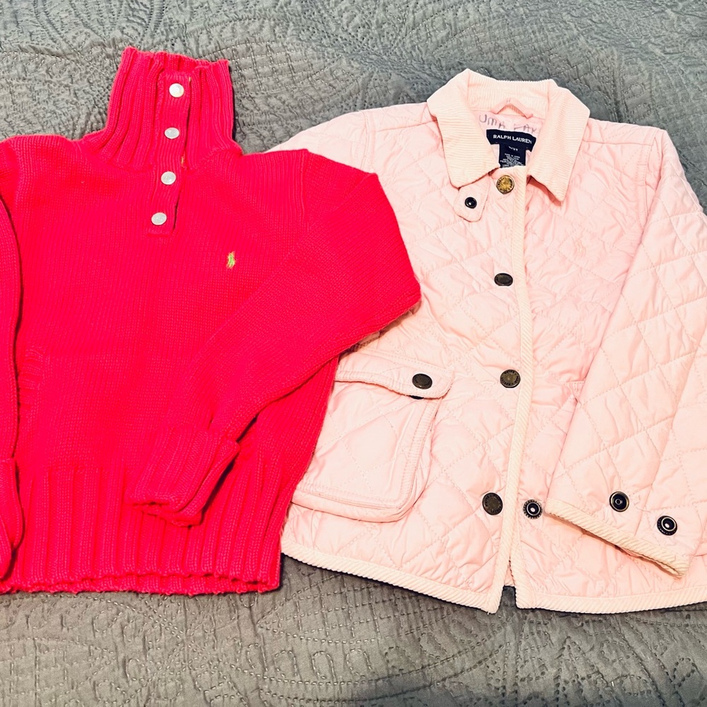 Ralph Lauren Girls Hot Pink Knit Pullover & Light Pink Quilted Jacket Size 3 T